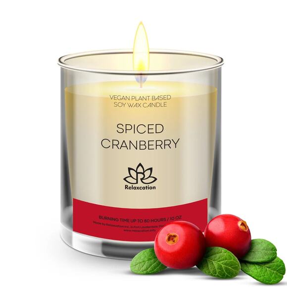 SPICED CRANBERRY Soy Wax Candle in Glass Jar (10 oz) - Picture 1 of 7